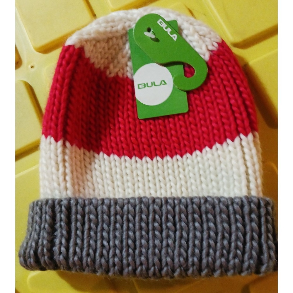 NEW Bula Ivory Stripe Unisex Adult Wool Blend Knit Winter‎ Beanie Hat
